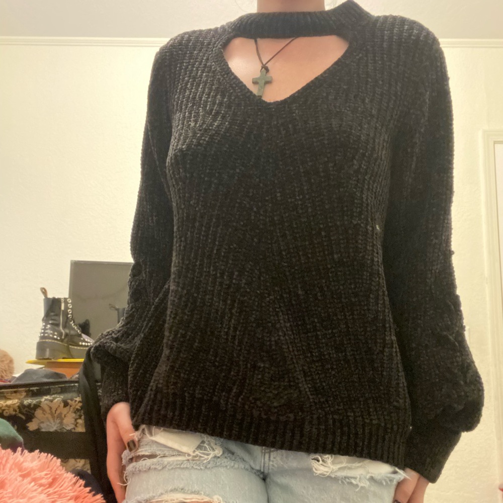 no boundaries black peak a boo tight knit sweater